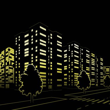 Silhouette binaları ve sokakları geceleri