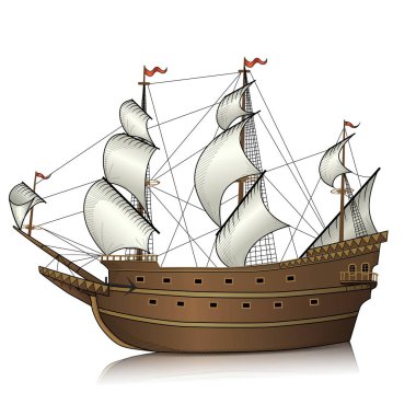 Vintage yelkenli gemi yansıması ile