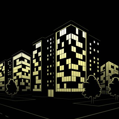 Silhouette binaları ve sokakları geceleri