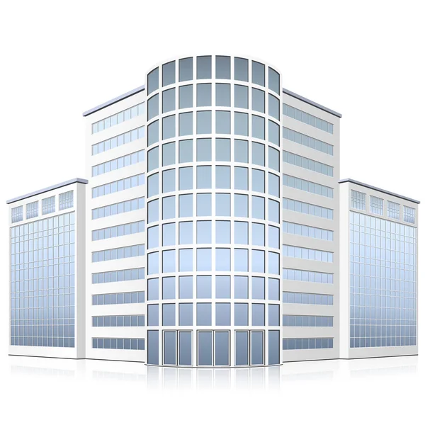 Edifício de escritórios com uma entrada e reflexão — Vetor de Stock