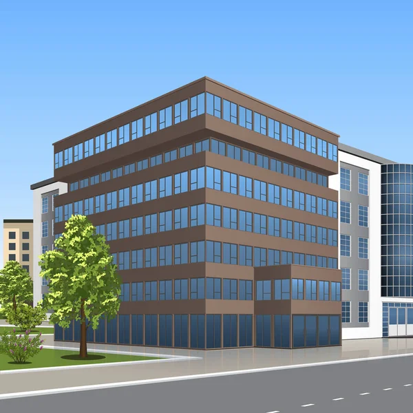 Immeuble de bureaux avec l'entrée et une réflexion — Image vectorielle