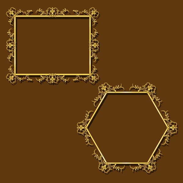 Frames gold color with shadow — Stock Vector