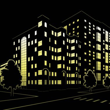 Silhouette binaları ve sokakları geceleri