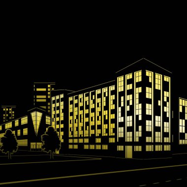 Silhouette binaları ve sokakları geceleri