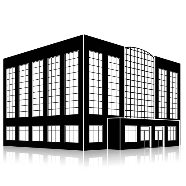 Silhouette office building with an entrance and reflection — Stock Vector