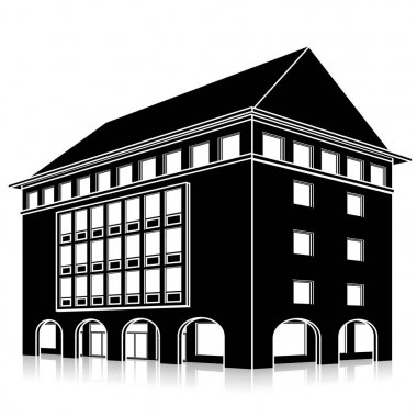 bir giriş ve yansıma ile siluet ofis binası 