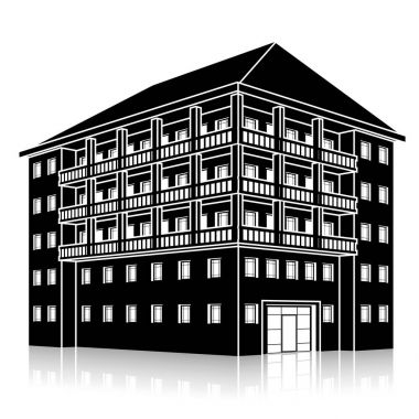 bir giriş ve yansıma ile siluet ofis binası 