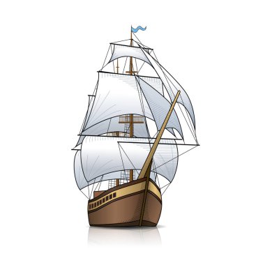 vintage sailing ship with reflection clipart