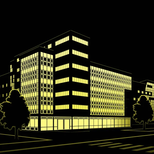 Silhouette von Gebäuden und Straßen bei Nacht — Stockvektor