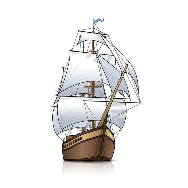 Vintage sailing ship with reflection — Stock Vector