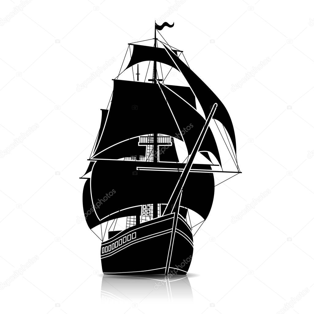 Silhouette vintage sailing ship with reflection  stock vector  m