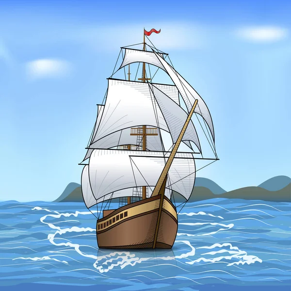 老式帆船在海上 — 图库矢量图片#