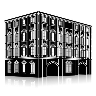 bir giriş ve yansıma ile siluet ofis binası 