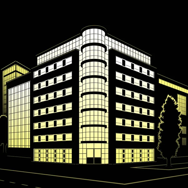 建筑物和街道在夜间的剪影 — 图库矢量图片