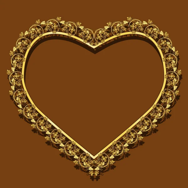 Рамка в форме сердца золотой цвет с тенью — стоковый вектор