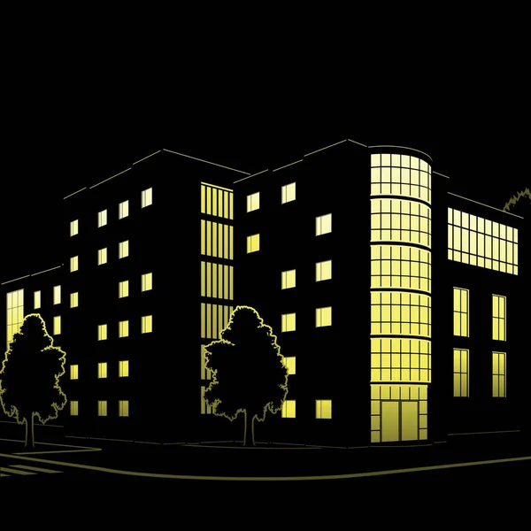 Silhouette di edifici e strade di notte — Vettoriale Stock