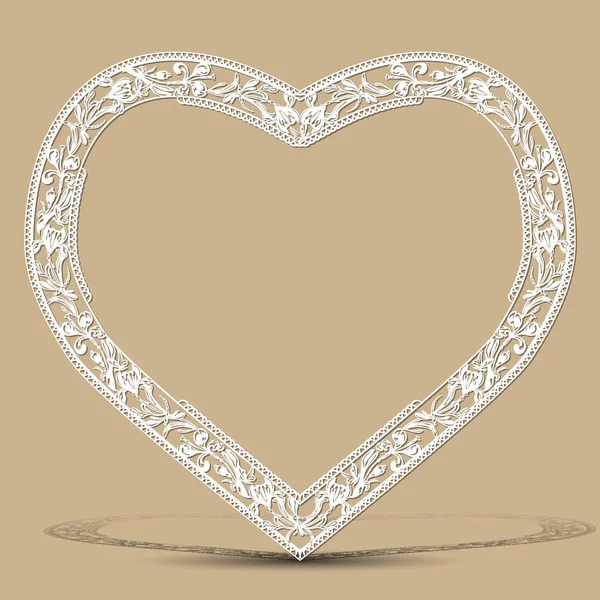 Carved vintage frame shape of heart with shadow — Stock Vector