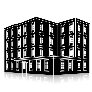 bir giriş ve yansıma ile siluet ofis binası 