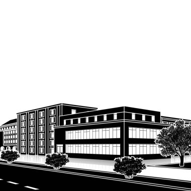 bir giriş ve yansıma ile siluet ofis binası