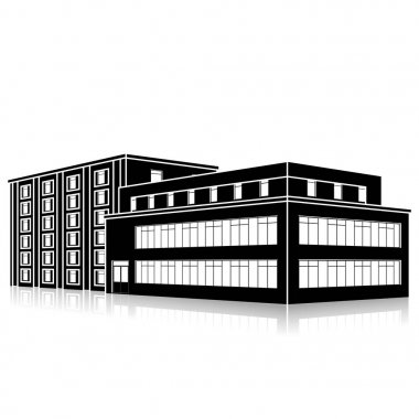 bir giriş ve yansıma ile siluet ofis binası 