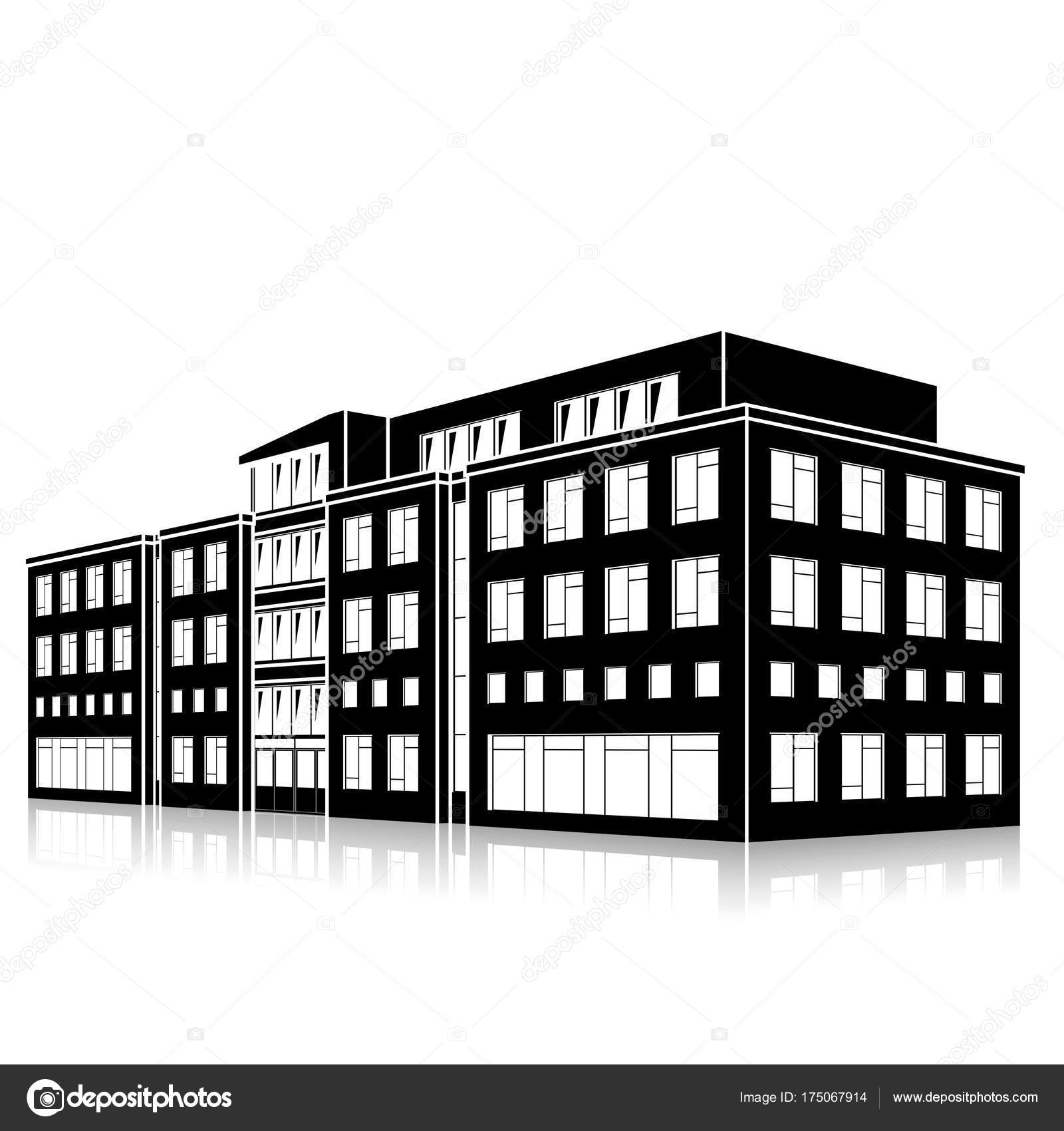 Silhouette Bürogebäude mit Eingang und Spiegelung Stock-Vektorbild von  ©M.Svetlana 175067914, image size:1600x1700