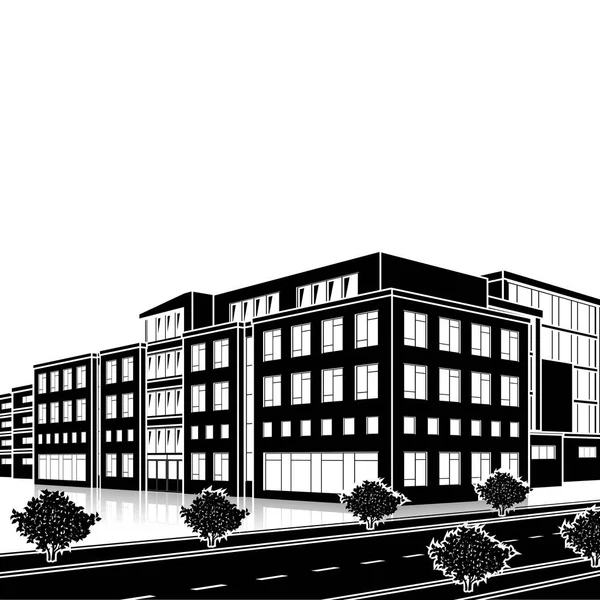 bir giriş ve yansıma ile siluet ofis binası