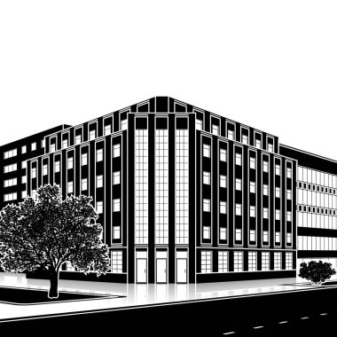 bir giriş ve yansıma ile siluet ofis binası