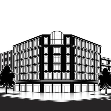 bir giriş ve yansıma ile siluet ofis binası