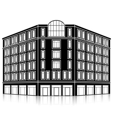 bir giriş ve yansıma ile siluet ofis binası 