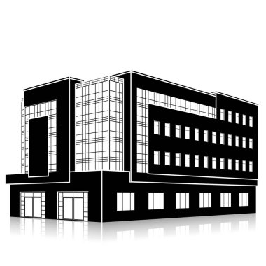 bir giriş ve yansıma ile siluet ofis binası 
