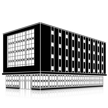 bir giriş ve yansıma ile siluet ofis binası 