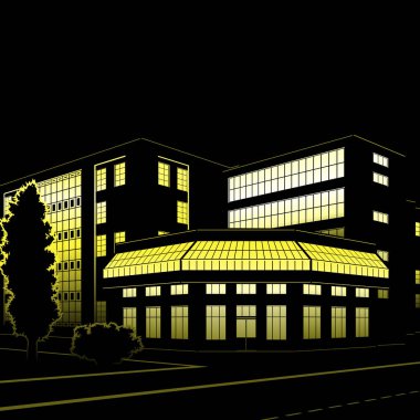 Silhouette binaları ve sokakları geceleri