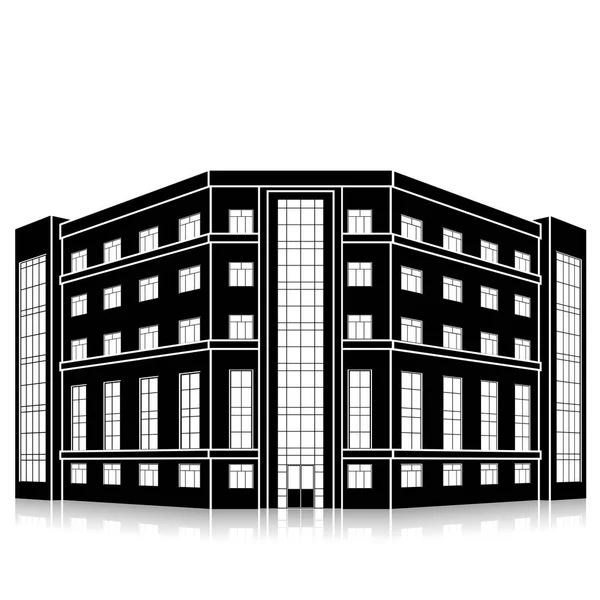 Bir giriş ve yansıma ile siluet ofis binası — Stok Vektör