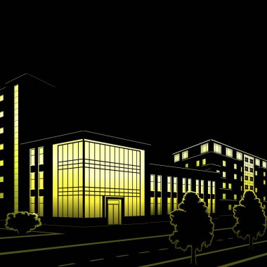 Silhouette binaları ve sokakları geceleri