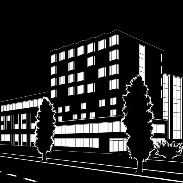 Silhouette des bâtiments et des rues la nuit — Image vectorielle