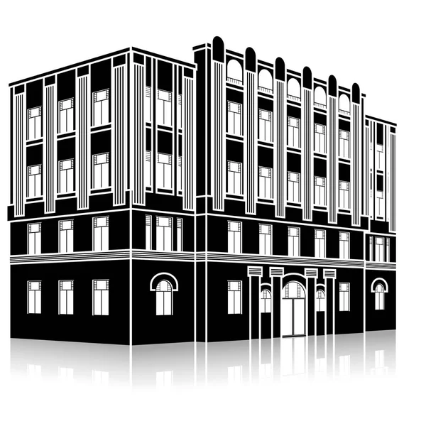 Silhouette Bürogebäude mit Eingang und Spiegelung — Stockvektor