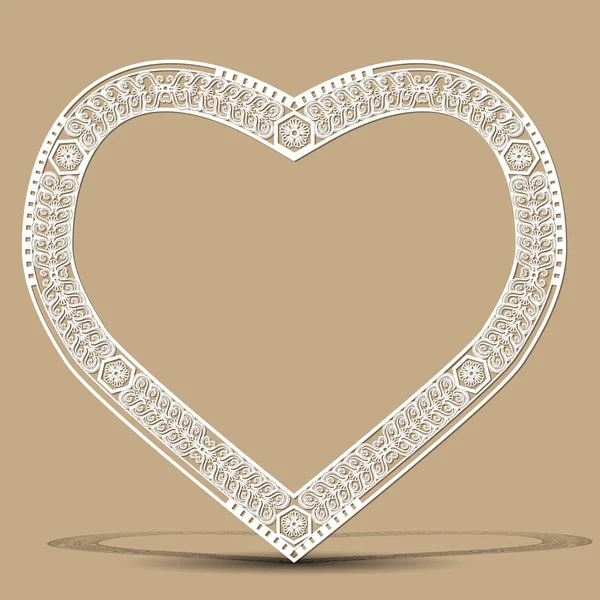 Forma de marco vintage tallado de corazón con sombra — Vector de stock