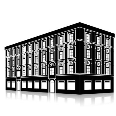 bir giriş ve yansıma ile siluet ofis binası 