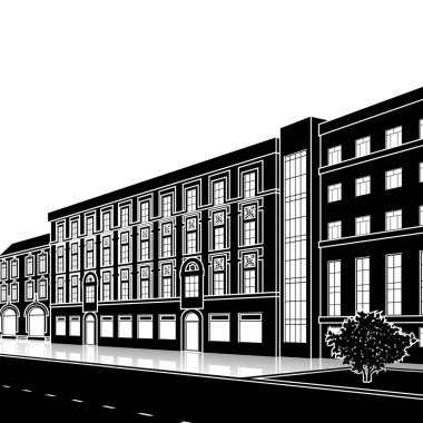 bir giriş ve yansıma ile siluet ofis binası