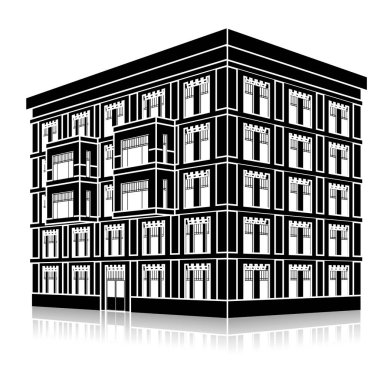 bir giriş ve yansıma ile siluet ofis binası 