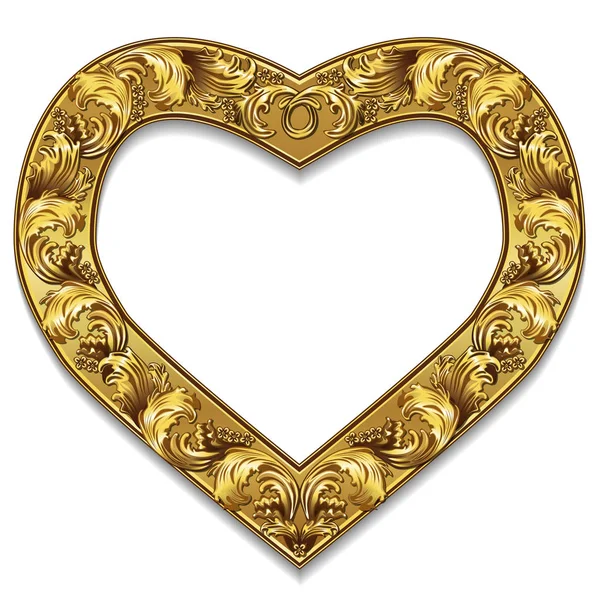 Marco en forma de corazón color oro con sombra — Vector de stock