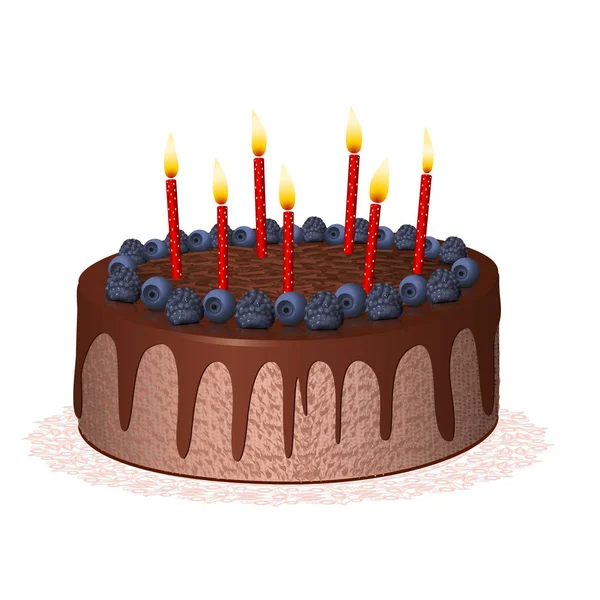 Торт со свечами на салфетке — стоковый вектор