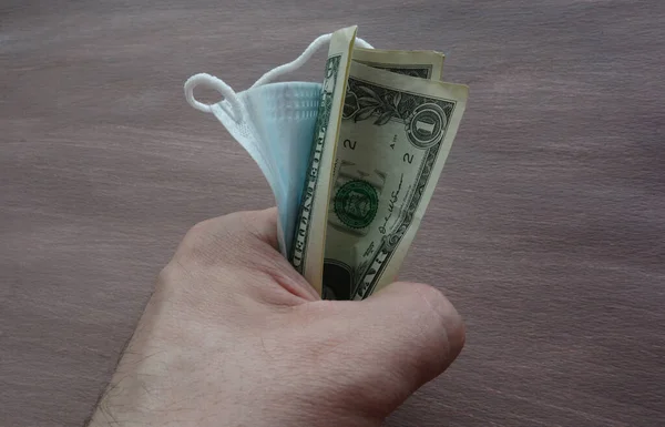 Peníze Lékařskou Masku Ruce — Stock fotografie