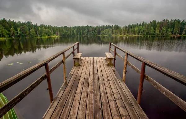 Wooden Bridge Forest Lake Karelian Isthmus — Stock Photo, Image