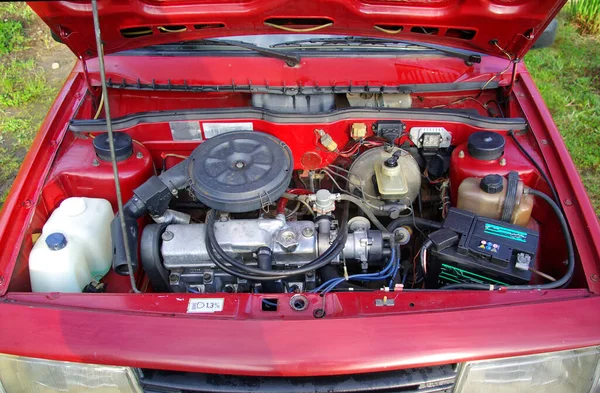 Velho Motor Carburador Carro Vermelho Soviético Vaz — Fotografia de Stock