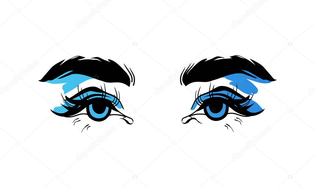 Vector hand drawn illustration of colorful woman eye