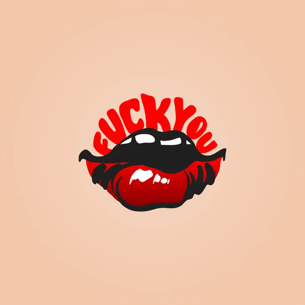 Fuck You Hand Drawn Sexy Lips Text Vector Illustration — Stockvector