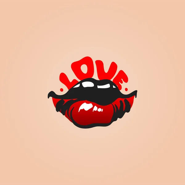 Liebe Handgezeichnete Sexy Lippen Mit Text Vektorillustration — Stockvektor