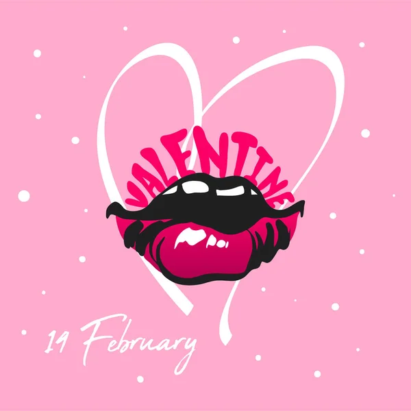 El - seksi dudakları metin ile çizilmiş. Sevgililer günü kartı. Vektör çizim.