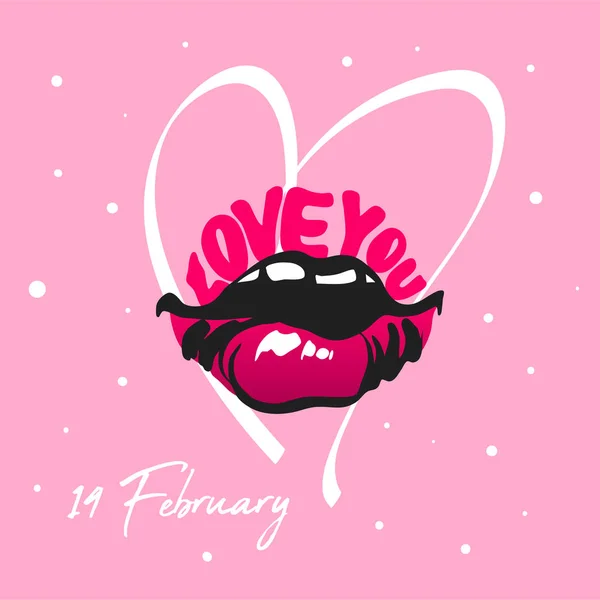 Labios Sexy Dibujado Mano Con Texto Tarjeta San Valentín Ilustración — Vector de stock